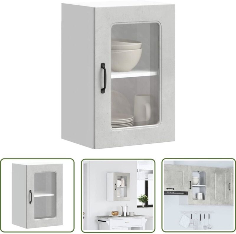 The Living Store - vidaXL Küchen-Hängeschrank mit Glastür Kalmar Betongrau Holzwerkstoff