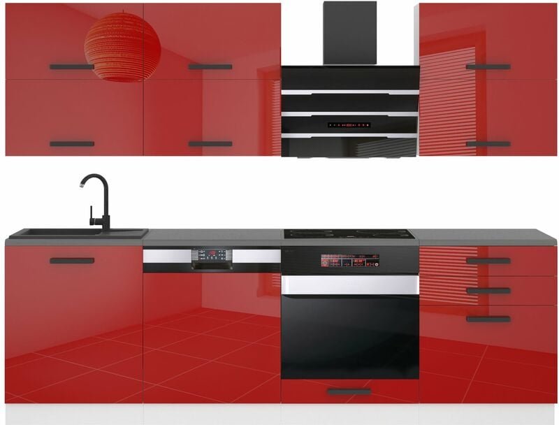 Thumbnail - Küchenzeile Küchenblock Madison - Küchenmöbel 240 cm Einbauküche Vollausstattung ohne Elektrogeräten mit Hängeschränke u...