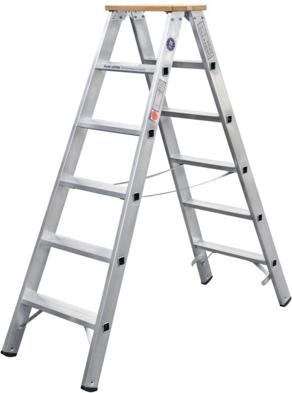 Iller Stufenstehleiter mit 2x6 Stufen 2,95m AH und 2 Holzstufen als Abschluss