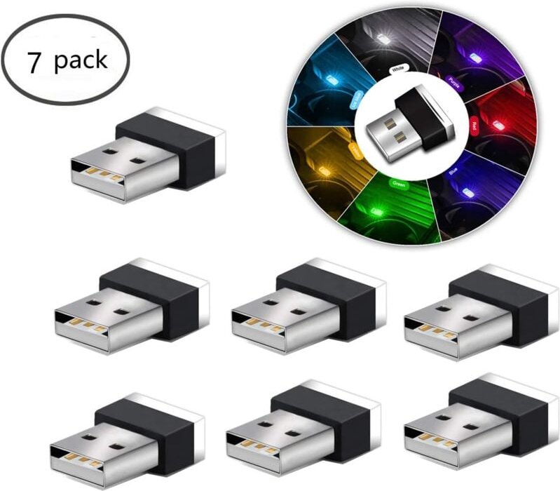 Tinor - USB-LED-Auto-Innenraum-Umgebungslichter, 7-teilige Plug-in-5-V-Universal-Mini-LED-USB-Lichter für den Kofferraum...
