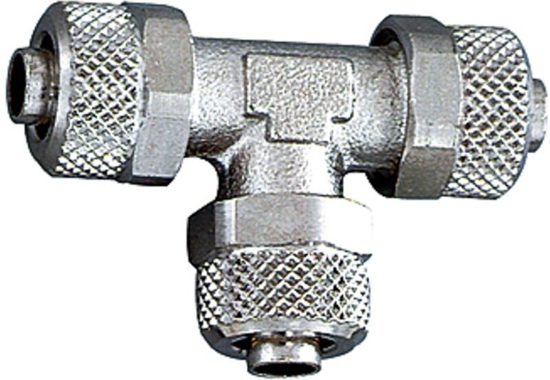 T-Verbinder, für Schlauch 10/8 mm, sw 12, Messing vernickelt - Riegler