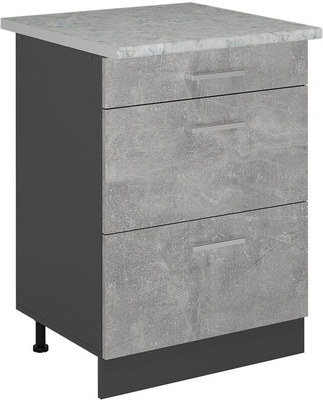 Vicco - Küchenunterschrank R-Line, Beton, 60 cm mit Schubladen, ap Marmor