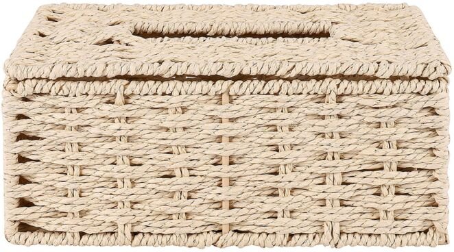 Thumbnail - Taschentuchbox aus Rattan, Serviettenhalter im Vintage-Stil, Schreibtischdekoration (Beige)