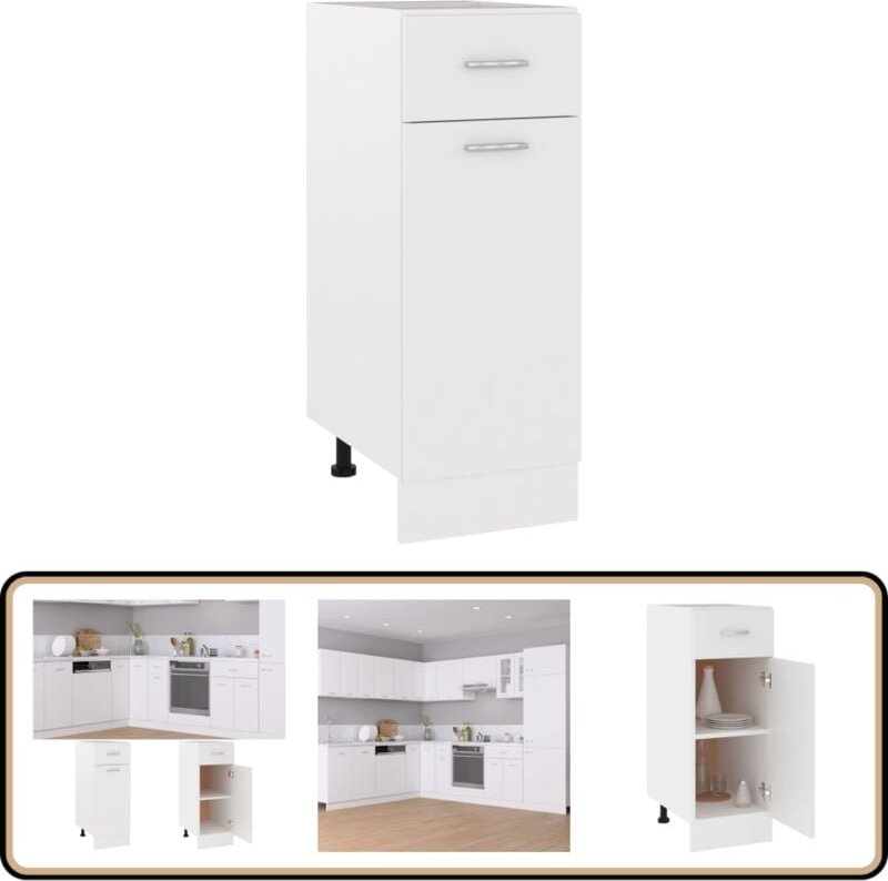 Schubunterschrank Weiß 30x46x81,5 cm Holzwerkstoff - Küchenmöbel - Holzschrank - Untertischschrank - Weißer Schrank - Re...