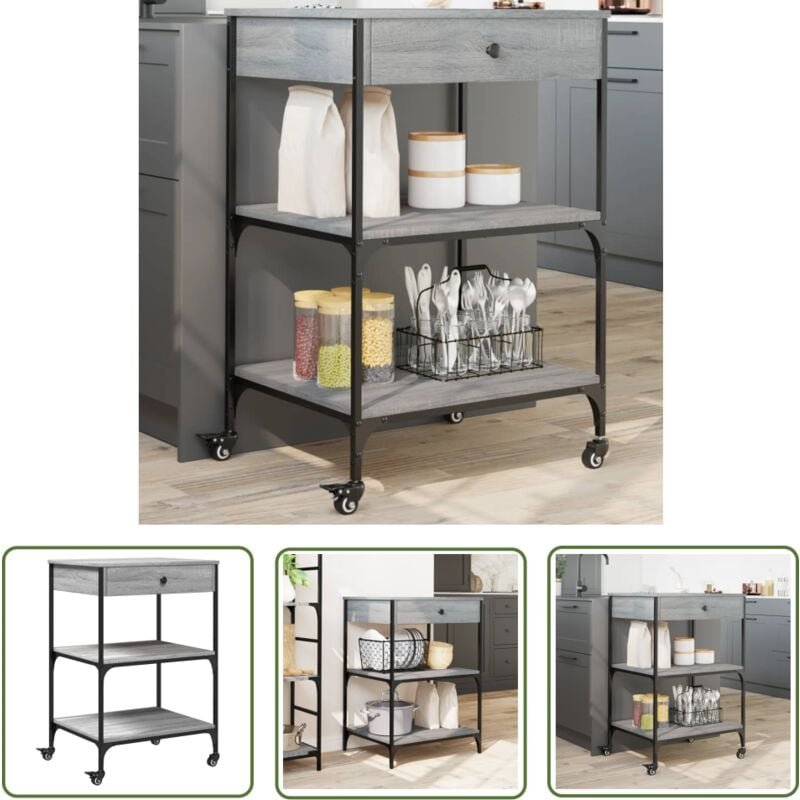 Küchenwagen Grau Sonoma 60x48x89,5 cm Holzwerkstoff - Küchentisch - Küchenschrank - Kücheninsel - Mobiliar - Holztisch -...