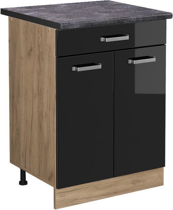 Küchenunterschrank R-Line, Schwarz Hochglanz, 60 cm mit Schublade, ap Anthrazit Vicco