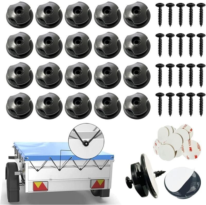 Runder Planenhaken inklusive Schrauben, Set mit 20 runden Knöpfen (20 Stück) für Anhängernetz und Anhängerplane, Hartpla...