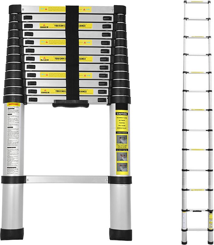 Swanew 3.8M Alu Teleskopleiter mit Tragegriff, Ausziehbar Ausziehbare Leiter, Flexibel Aluminiumleiter, Maximale Tragkra...