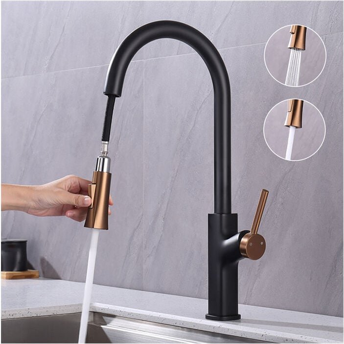 Ubeegol - Küchenarmatur mit Herausziehbarer Brause Küchenmischbatterie Drehbarer Auslauf Spültischarmatur 2 Düsen zur Au...