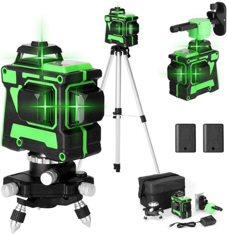 3D-Laserwasserwaage mit 12 Linien, selbstnivellierend, 360° drehbarer Basis und Verlängerungsstange aus Aluminiumlegieru...