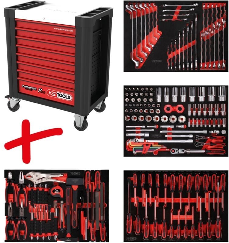 Thumbnail - KS Tools Werkstattwagen-Satz PERFORMANCEplus P10 mit 180 Werkzeugen für 4 Schubladen