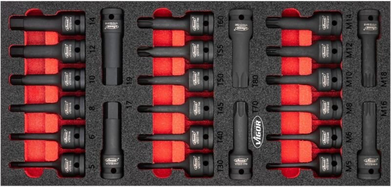 Schlagschrauber Schraubendreher-Einsatz Satz, in 2K Weichschaum-Einlage - Vigor