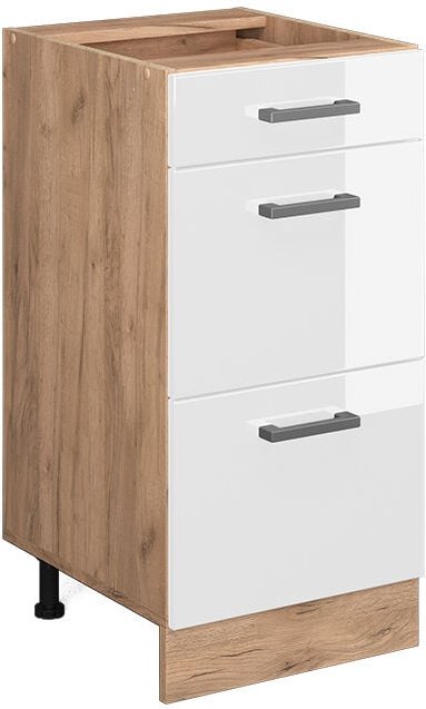 Küchenunterschrank R-Line, Weiß Hochglanz, 40 cm mit Schubladen, ohne Arbeitsplatte Vicco