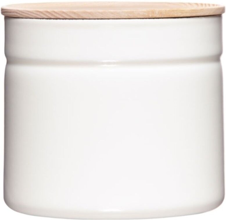 Riess-kelomat - Riess Vorratsdose mit Eschenholzdeckel Ø13cm 1,26L White Emaille