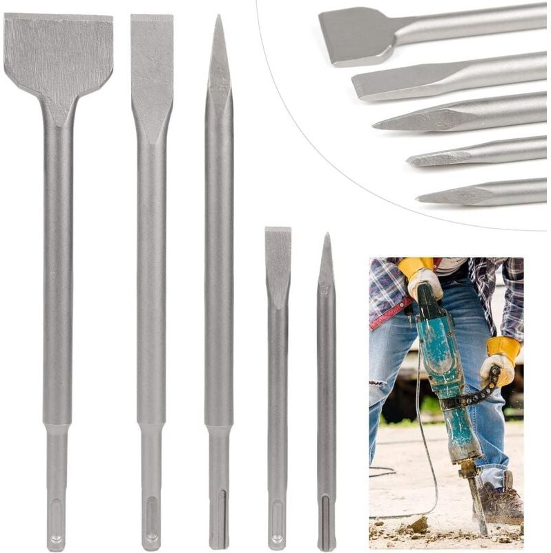 SDS-Meißel 5-teiliger Meißelsatz mit 2 Spitzmeißeln und 3 Flachmeißeln Betonbohrwerkzeug - rwdiy › Hand- und Elektrowerk...