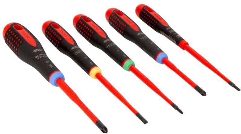 Ergo Isolierter Schraubendreher-Satz für Schlitz-, Pozidriv- und TORX-Schrauben, schmal, mit 3-Komponenten-Griff - 5-tlg...
