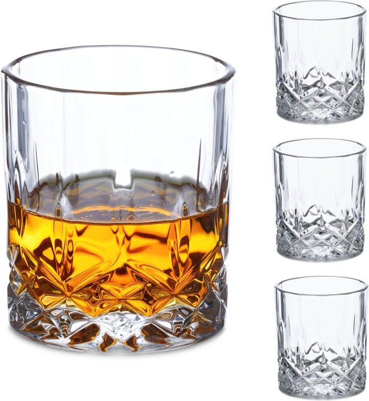 Relaxdays - Whiskeygläser 4er Set, 300 ml, edle Optik, Whisky-Tumbler, für Hausbar und Vitrine, Schnapsgläser, transpare...