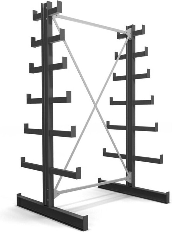 Kragarmregal, doppelseitig, 1 Feld mit 6 abstiegenden Ebenen, BxHxT 1300x2000x500mm, Regalsystem mit 6 nach oben verjüng...