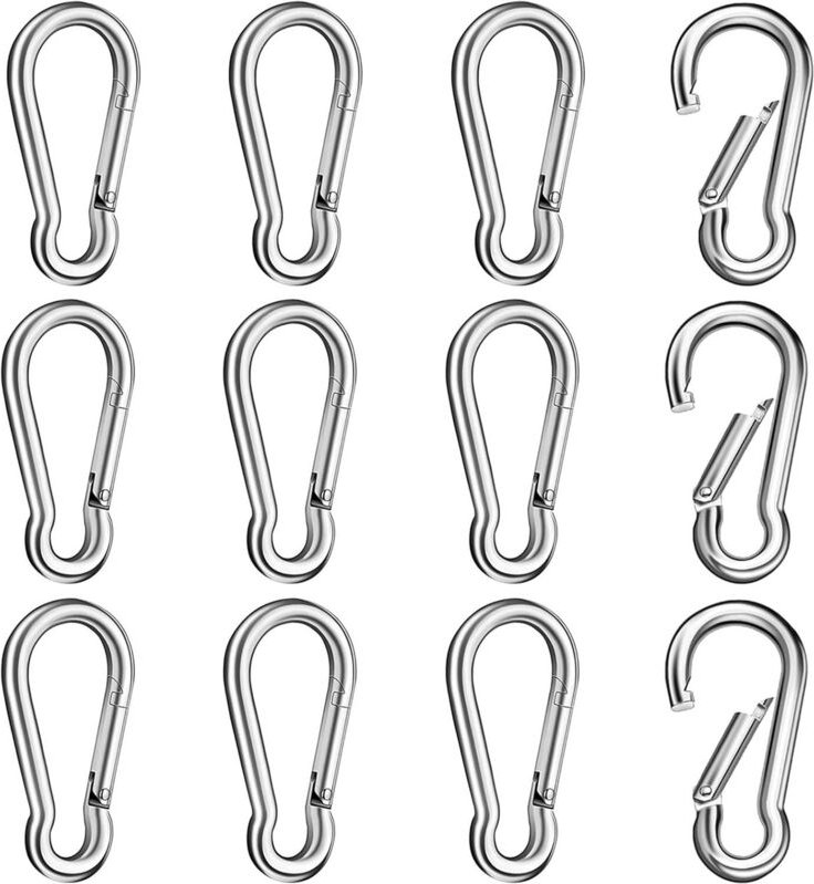12 Stück Karabiner aus Edelstahl 304, Federkarabinerhaken mit Karabiner, robuste Federhaken ohne Öse, für Sport, Kratzsc...
