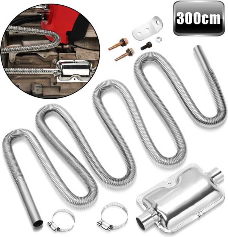 Swanew Abgasschlauch für Stromerzeuger, 300CM Auto Edelstahl Abgasrohr und Schalldämpfer, mit Zwei Edelstahlklammern für...