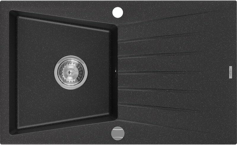 Cesar Granitspüle mit einem Becken und einer Abtropffläche 775 x 470 mm, Schwarz/Silbermetalli - Mexen