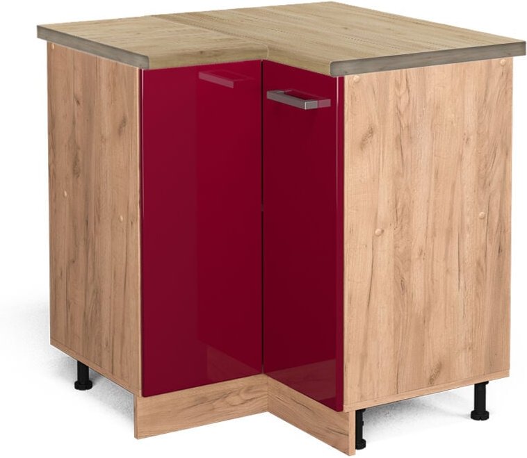 Vicco - Eckunterschrank R-Line, Bordeaux Hochglanz, 75.6 cm, ap Eiche