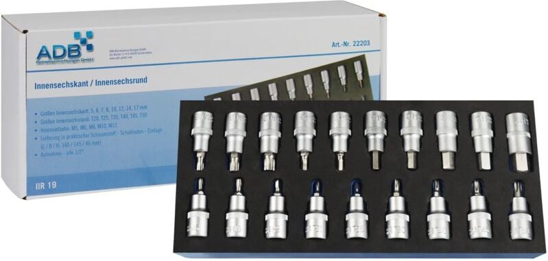 Werkzeugeinlage Werkstattwagen Einlage Innen6kant Innen6rund 1/2 Zoll 20-tlg - ADB