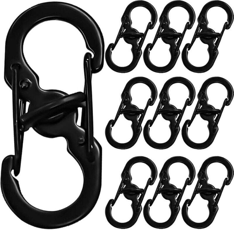 10 Stück S-förmiger Karabiner, Edelstahl S-förmiger Karabiner-Schlüsselanhänger-Set, Doppelfeder-Schlüsselring-Clip,