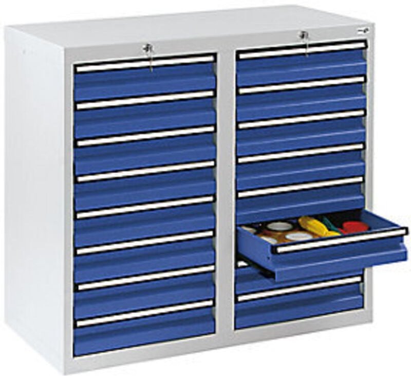 Schubladenschrank Serie sts 410, 16 Schubladen enzianblau (16x100mm) - Stumpf