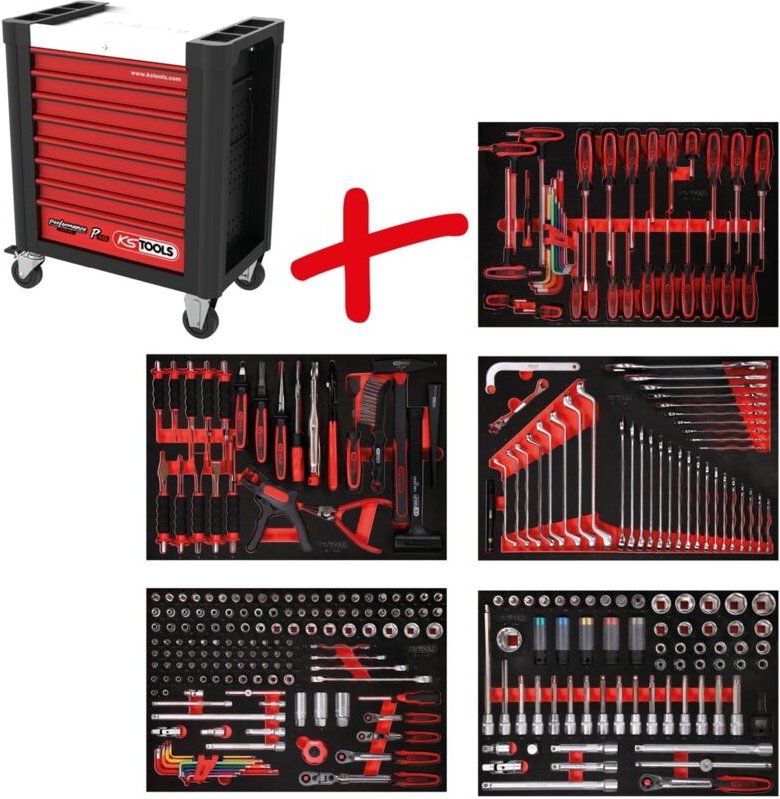 Ks Tools Werkstattwagen-Satz PERFORMANCEplus P10 mit 299 Werkzeugen für 5 Schubladen