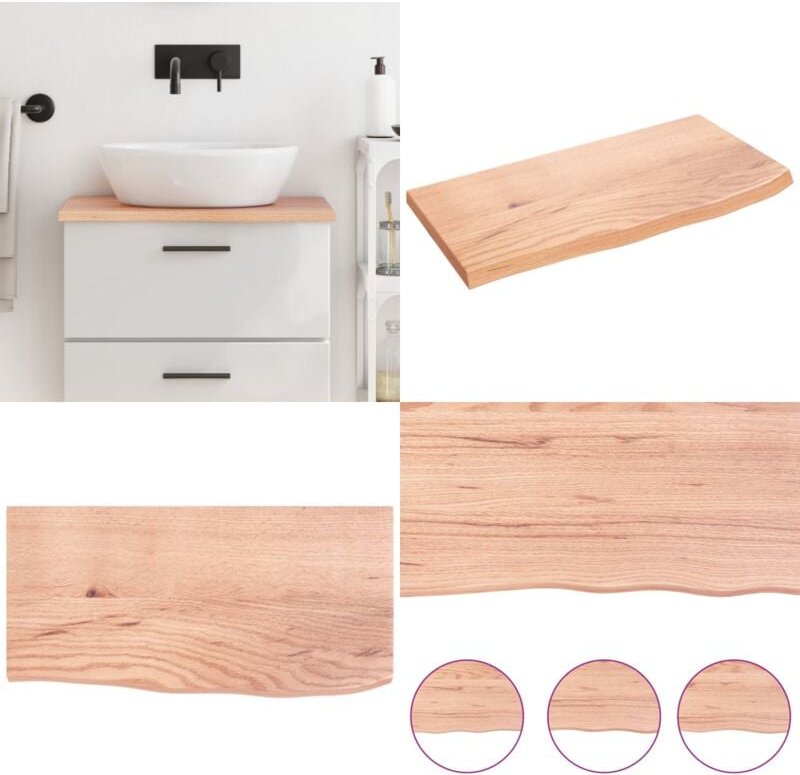 Waschtischplatte Hellbraun 60x30x2 cm Massivholz Behandelt - Eichenholz Platte - Holz Waschttischplatte - Waschbeckenunt...