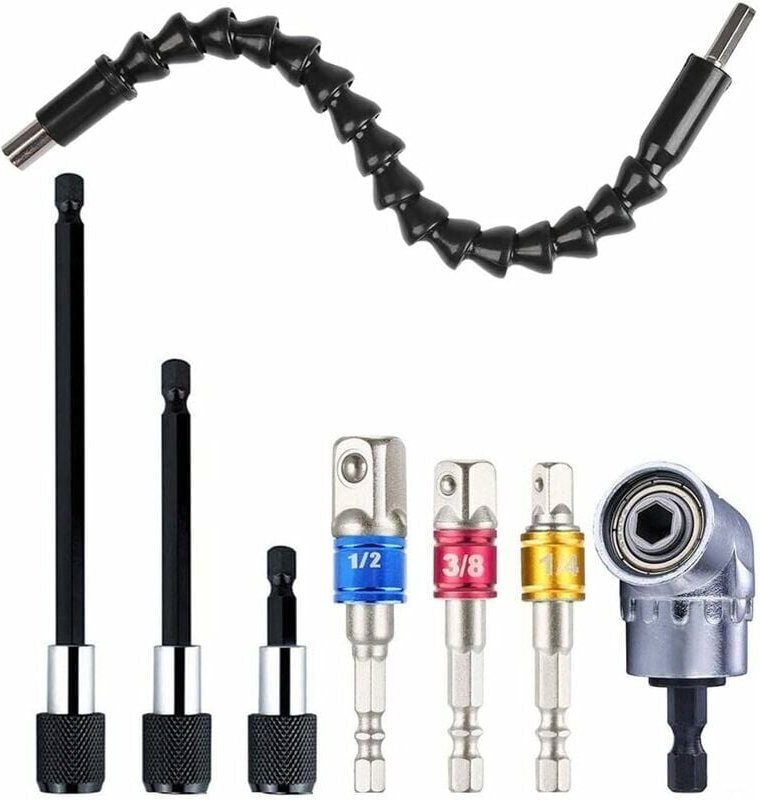 Cyslmuk - 1 flexible Bohrerverlängerung + 1 rechtwinkliger Bohreradapter + 3 Schlagschrauber-Bits + 3 Schraubendreher-Bi...