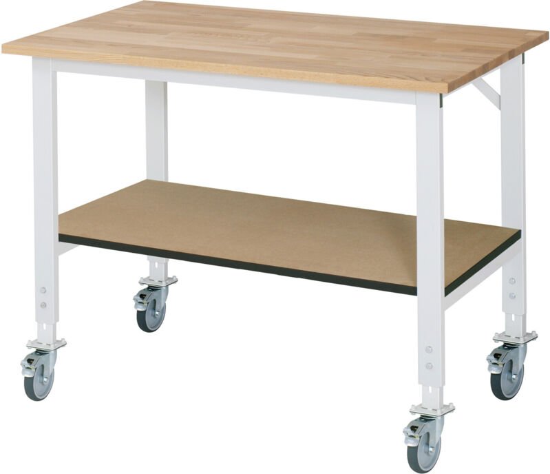 Fahrbarer Arbeitstisch (hv) Tom KM-01, B1250xT800xH910-1230mm, B-Platte-25mm - RAU