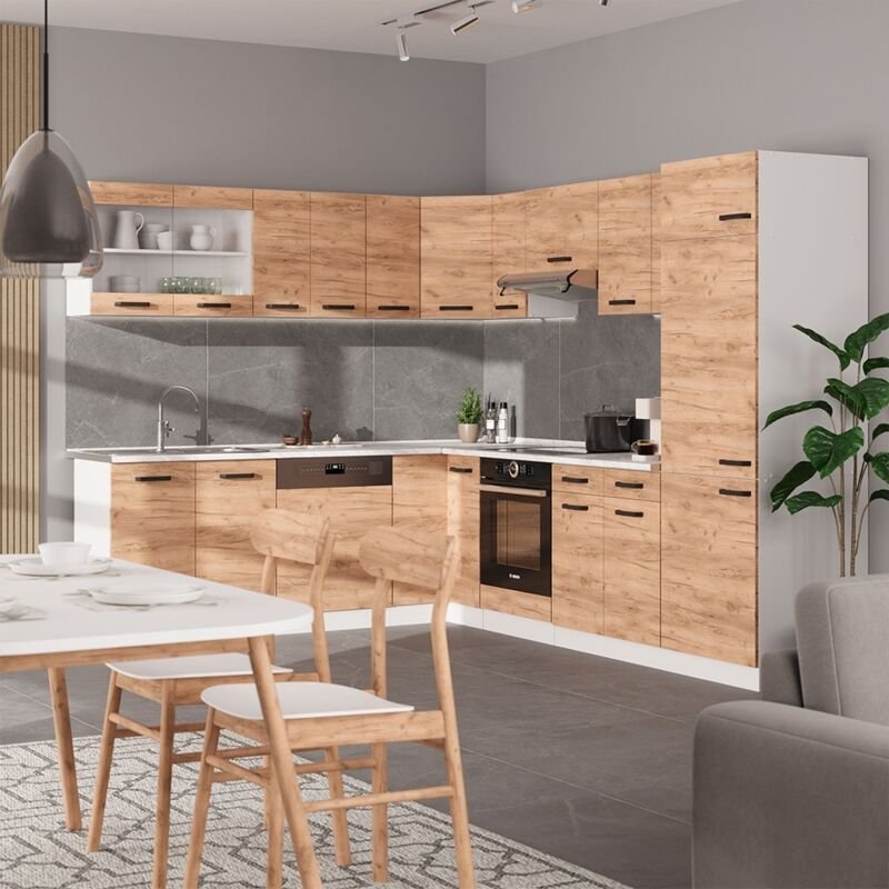 Eckküche R-Line, Goldkraft Eiche/Weiß, 227 x 287 cm AP Eiche, Vicco