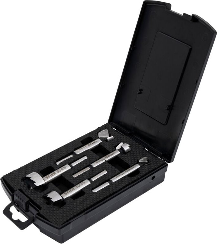 Hochwertiger Forstnerbohrer Set, 5-teilig in praktischer Kassette, Bohrergrößen: 15, 20, 25, 30, 35 mm mit 10 mm Schaft,...