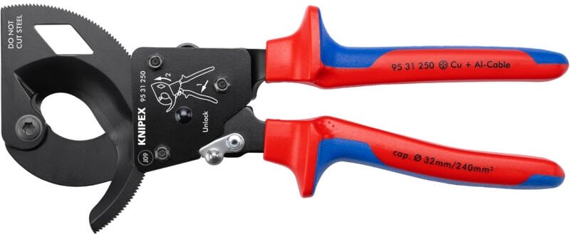 Thumbnail - Knipex - 95 31 250 Ratschen-Kabelschneider Geeignet für (Abisoliertechnik) Alu- und Kupferkabel, ein-