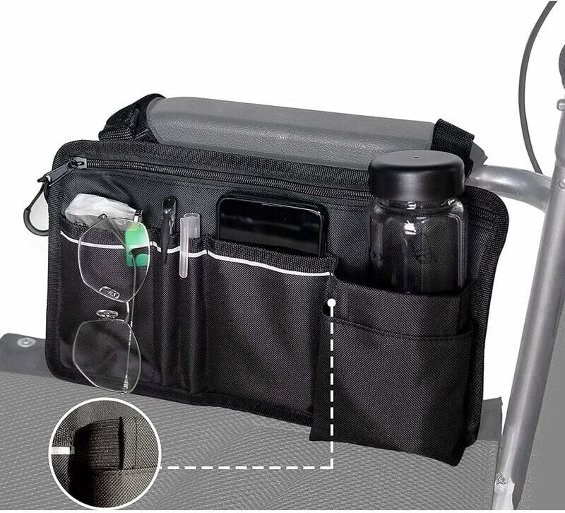 Rollstuhltasche mit Taschen – universelle, wasserdichte Armlehnen-Seitentasche für Elektrorollstühle, Mobilitätsroller, ...