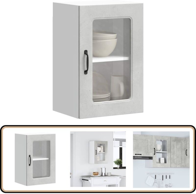 Küchen-Hängeschrank mit Glastür Kalmar Betongrau Holzwerkstoff - Vidaxl