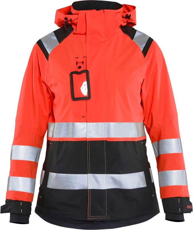 Arbeitsjacke aus Hardshell mit hoher Sichtbarkeit für Damen 4904 – Neonrot/Schwarz XXL
