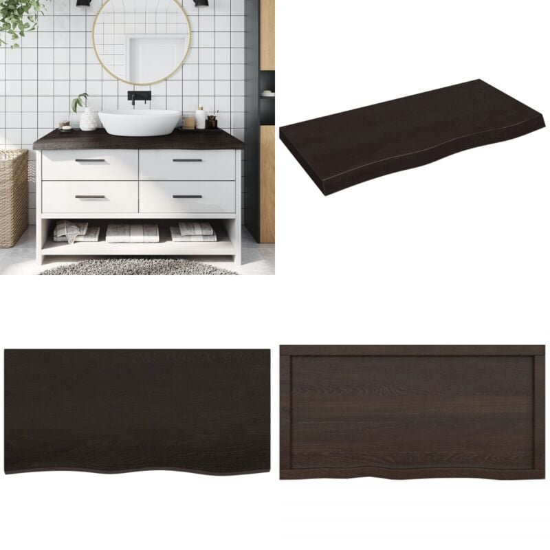 Waschtischplatte Dunkelbraun 100x50x(2-6)cm Massivholz - Eichenholz Platte - Holz Waschttischplatte - Waschtischplatte M...