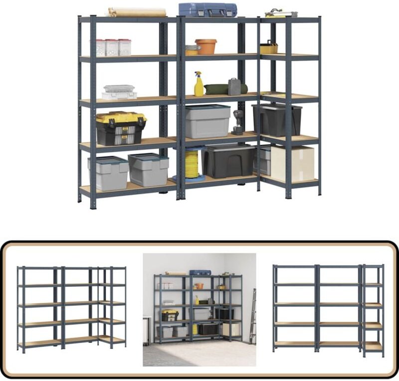 Lagerregale mit 5 Böden 3 Stk. Anthrazit Stahl & Holzwerkstoff - Vidaxl