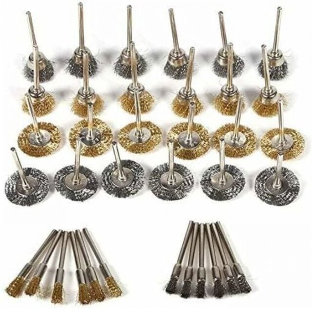 Flyme - ymyny 36-teiliges Drahtbürstenset für Bohrmaschinen, Messing- und Stahlborsten, Kugelschreiber, Radform, Poliere...