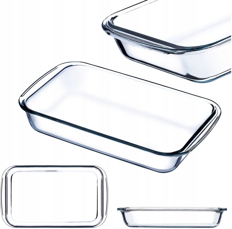 Kadax - rechteckige Auflaufform aus Glas, Geschirr zum Braten, Transparent, 1.5L