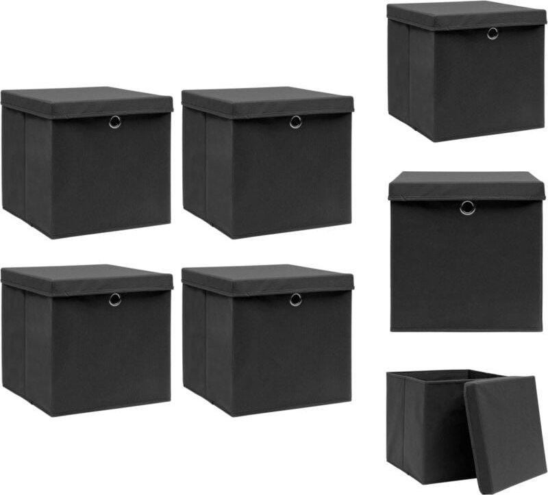 Ordnungshelfer - Living Aufbewahrungsboxen mit Deckeln 4 Stk. Schwarz 32x32x32 cm Stoff - Schwarz