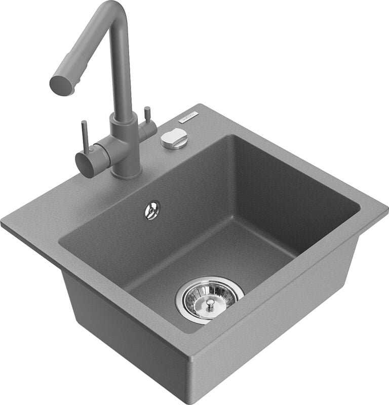 Milo 1-Becken-Granit-Spüle mit Mischbatterie Duero, Grau - 6505-71-671600-71 - Mexen