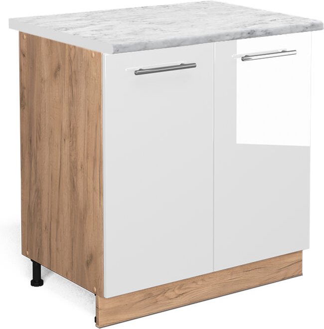 Vicco - Spülenunterschrank Fame-Line, Weiß Hochglanz, 80 cm mit Regal, ap Marmor