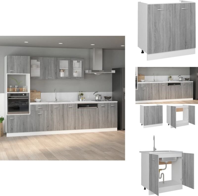 Spülenunterschrank Grau Sonoma 80x46x81,5 cm Holzwerkstoff - Küchenmöbel - Spülenschrank - Unterschrank Küche - Holzschr...