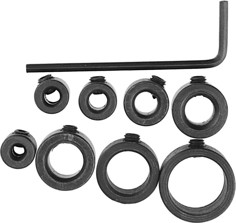 Memkey - 8 Stück Tiefenanschlag-Bohrermanschetten für Holz, Brad-Spitze, 3–16 mm, Ringdübeldorn mit Sechskantschlüssel