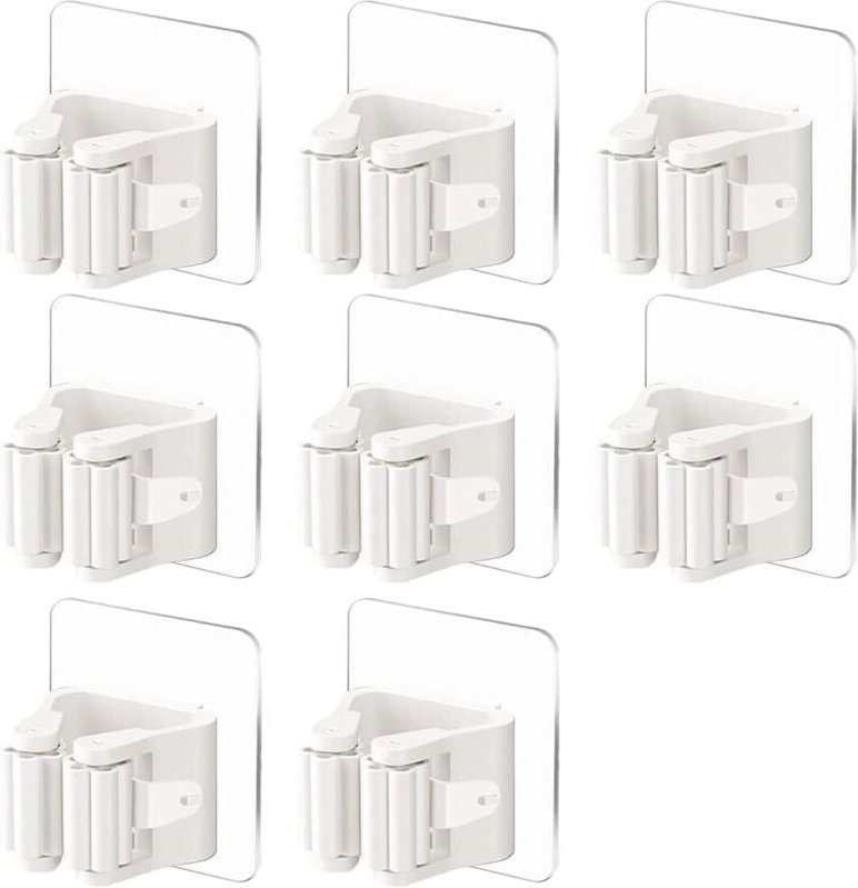x Weißer Klebe-Besenhalter, Wandmontage, Besenhalter ohne Bohren, Wandaufkleber für Garage, Küche, Garten, Badezimmer