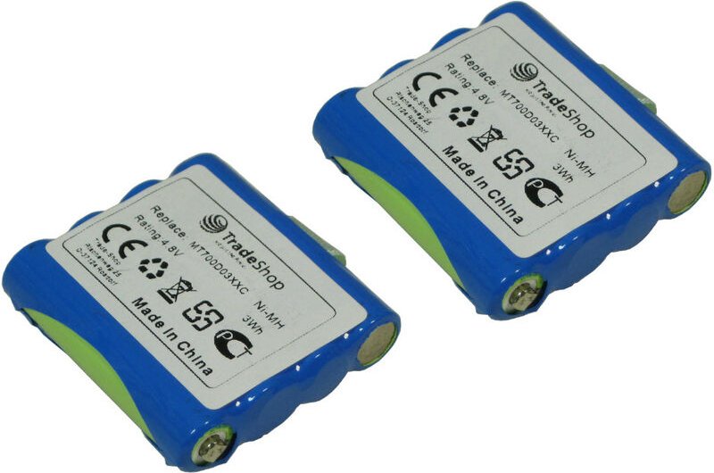 2x Trade-shop Premium Ni-MH Akku 4,8V 600mAh für DeTeWe Outdoor pmr 8000, Simvalley WT-100, Switel WT237, Oricom ersetzt...